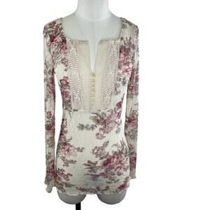 Ralph Lauren Denim & Supply Claire Floral Lace Henley Sleeve Blouse Top Medium M